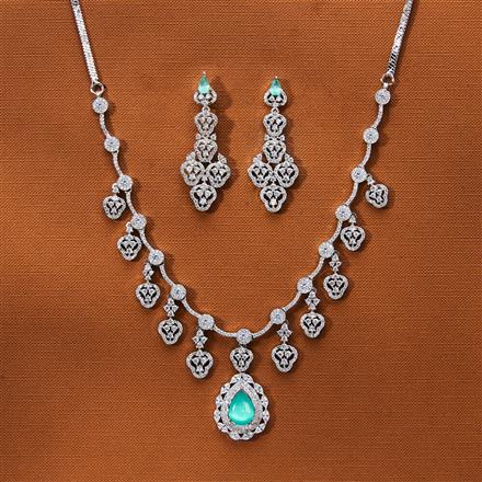 Cubic Zirconia Delicate Necklace Set With Rhodium Plating