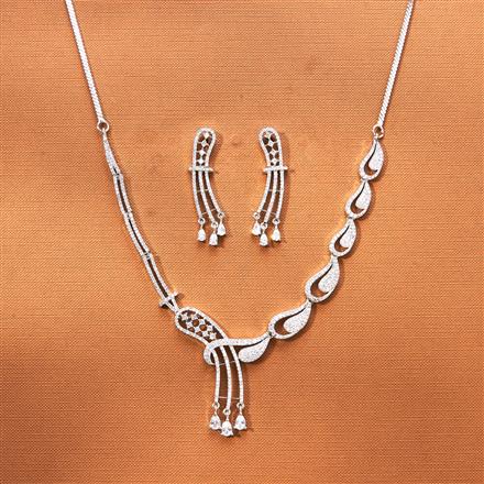 Cubic Zirconia Delicate Necklace Set With 2 Tone Rhodium Plating