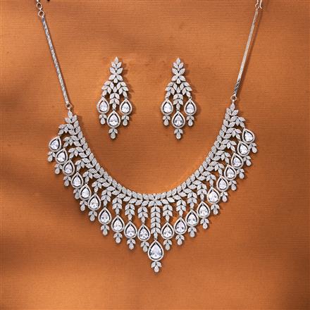 Cubic Zirconia Classic Necklace Set With Rhodium Plating