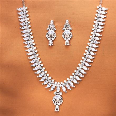Cubic Zirconia Long Necklace Set With Rhodium Plating