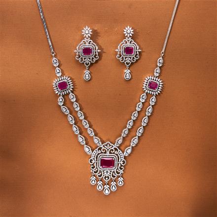 Cubic Zirconia 2 Line Necklace Set With Rhodium Plating