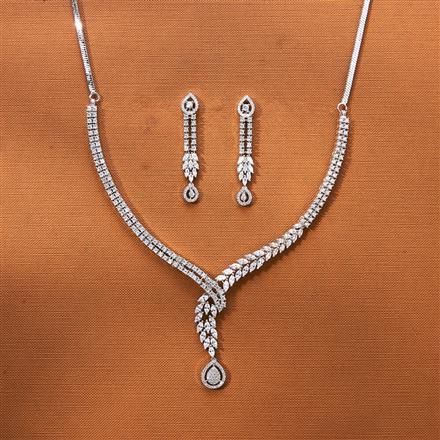 Cubic Zirconia Delicate Necklace Set With 2 Tone Rhodium Plating