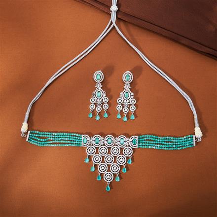 Cubic Zirconia Choker Necklace Set With Rhodium Plating