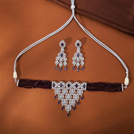 Cubic Zirconia Choker Necklace Set With Rhodium Plating