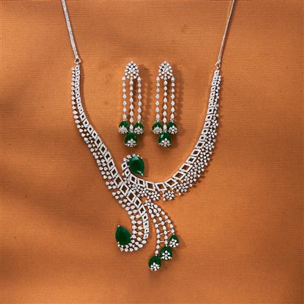 Cubic Zirconia Classic Necklace Set With Rhodium Plating