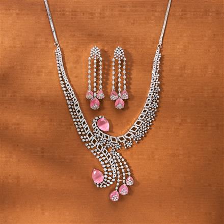 Cubic Zirconia Classic Necklace Set With Rhodium Plating