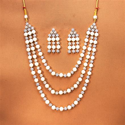 Cubic Zirconia 3 Line Necklace Set With 2 Tone Rhodium Plating