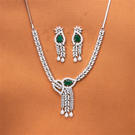 Cubic Zirconia Classic Necklace Set With Rhodium Plating