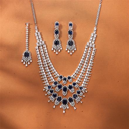 Cubic Zirconia 3 Line Necklace Set With Rhodium Plating