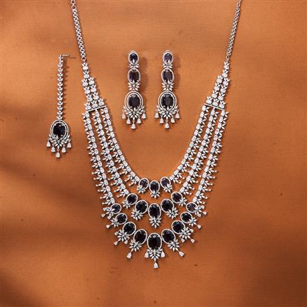 Cubic Zirconia 3 Line Necklace Set With Rhodium Plating