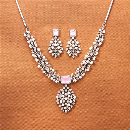 Cubic Zirconia Moti Necklace Set With Rhodium Plating