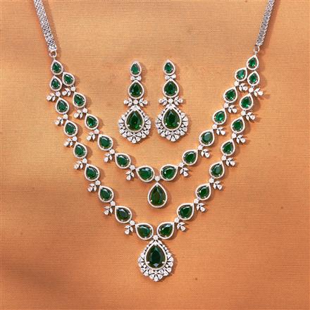 Cubic Zirconia 2 Line Necklace Set With Rhodium Plating
