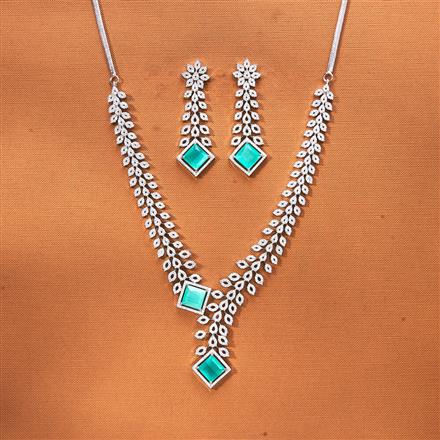 Cubic Zirconia Classic Necklace Set With Rhodium Plating