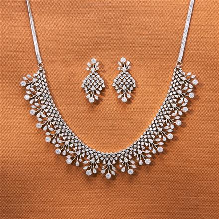 Cubic Zirconia Classic Necklace Set With 2 Tone Rhodium Plating