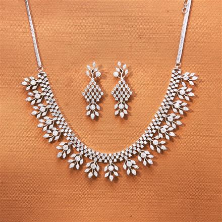 Cubic Zirconia Classic Necklace Set With 2 Tone Rhodium Plating