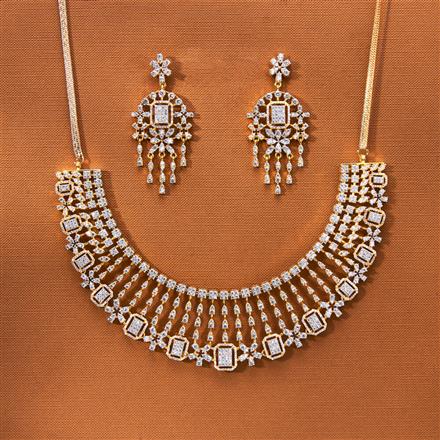 Cubic Zirconia Classic Necklace Set With 2 Tone Rhodium Plating