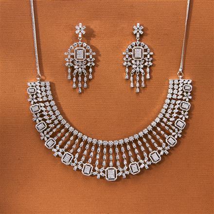 Cubic Zirconia Classic Necklace Set With 2 Tone Rhodium Plating