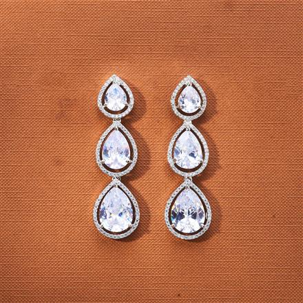 Cz Classic Earring With Rhodium Plating