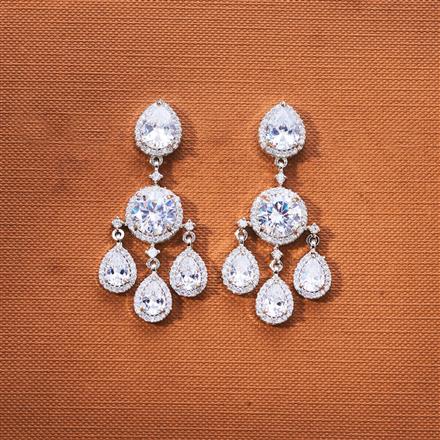 Cz Classic Earring With Rhodium Plating