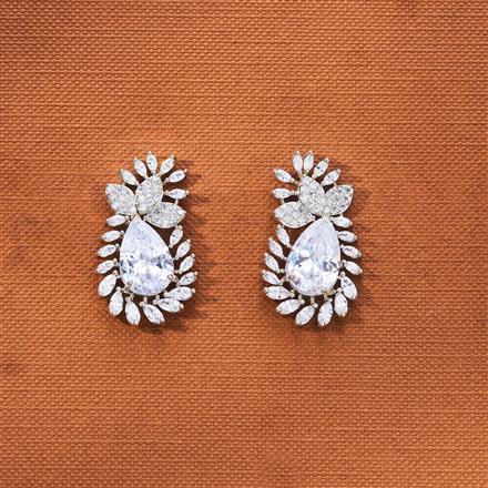 Cz Short Earring With Rhodium Plating