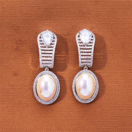 Cz Pearl Earring With 2 Tone Rhodium Plating