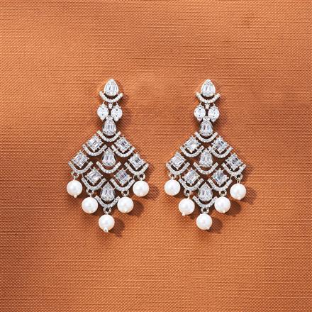 Cz Moti Earring With 2 Tone Rhodium Plating