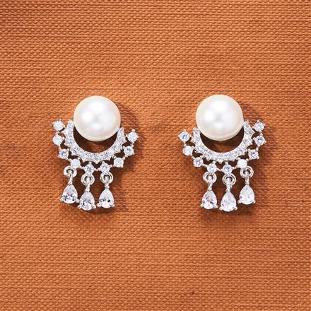 Cz Short Earring With 2 Tone Rhodium Plating