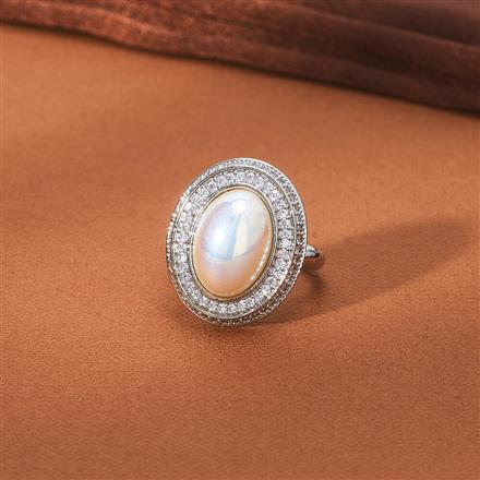 Cz Pearl Ring With 2 Tone Rhodium Plating