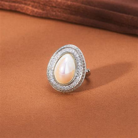 Cz Pearl Ring With 2 Tone Rhodium Plating
