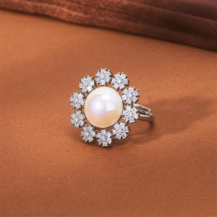 Cz Adjustable Ring With 2 Tone Rhodium Plating