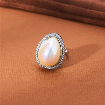 Cz Pearl Ring With 2 Tone Rhodium Plating