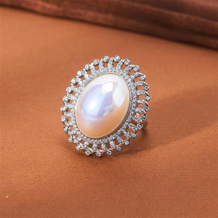 Cz Pearl Ring With 2 Tone Rhodium Plating