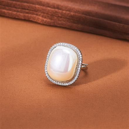 Cz Pearl Ring With 2 Tone Rhodium Plating