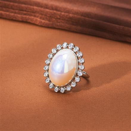 Cz Pearl Ring With 2 Tone Rhodium Plating