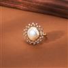 Cz Pearl Ring With 2 Tone Rhodium Plating
