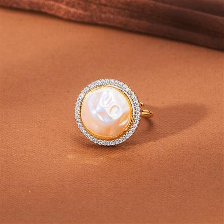 Cz Pearl Ring With 2 Tone Rhodium Plating