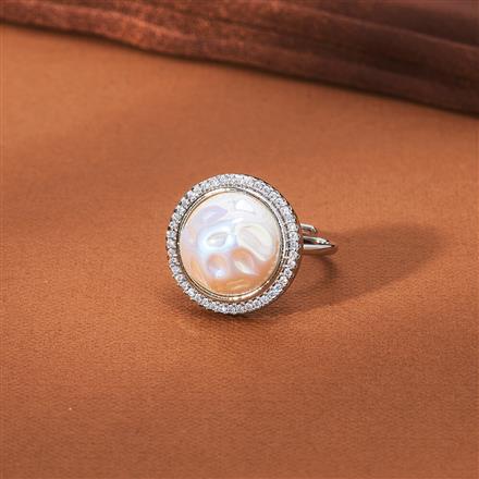 Cz Pearl Ring With 2 Tone Rhodium Plating