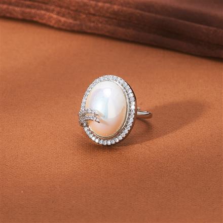 Cz Pearl Ring With 2 Tone Rhodium Plating