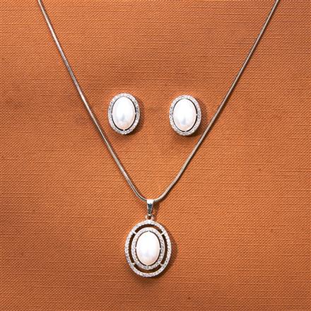 Cz Classic Pendant Set With 2 Tone Rhodium Plating