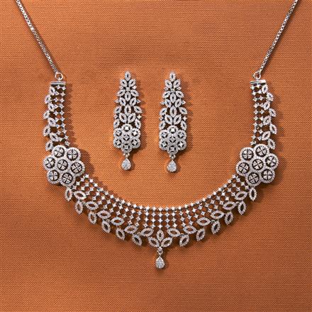 Cz Classic Necklace With 2 Tone Rhodium Plating