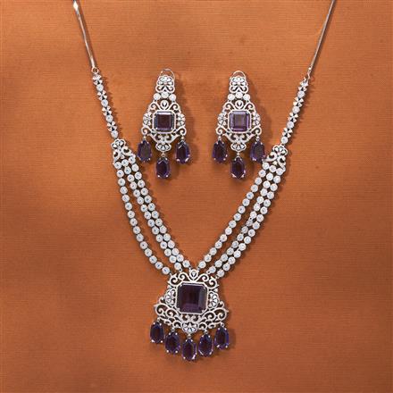 Cz 3 Line Necklace With Rhodium Plating