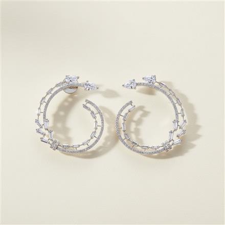 Cubic Zirconia Classic Earring With 2 Tone Rhodium Plating