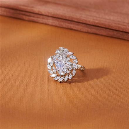 Cubic Zirconia Adjustable Ring With Rhodium Plating