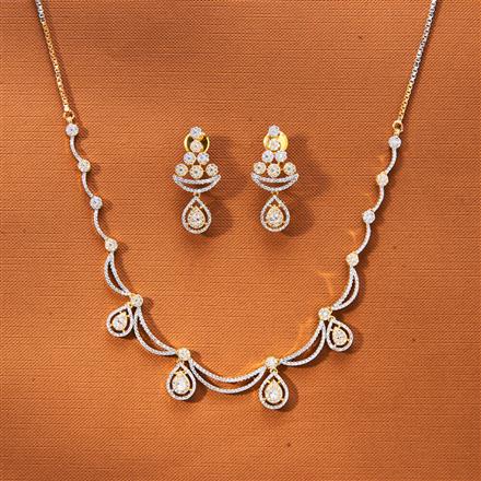 Cubic Zirconia Delicate Necklace With 2 Tone Rhodium Plating