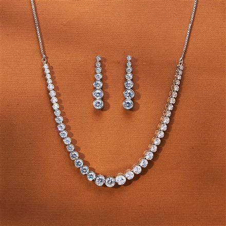 Cubic Zirconia Solitaire Necklace With 2 Tone Rhodium Plating