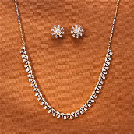 Cubic Zirconia Delicate Necklace With 2 Tone Rhodium Plating