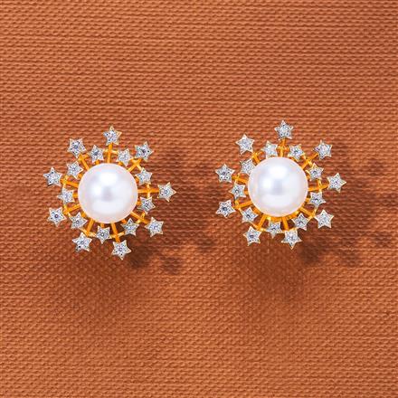Cubic Zirconia Pearl Tops With 2 Tone Rhodium Plating