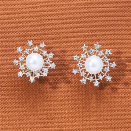 Cubic Zirconia Pearl Tops With 2 Tone Rhodium Plating