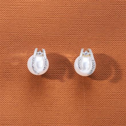 Cubic Zirconia Pearl Earring With 2 Tone Rhodium Plating