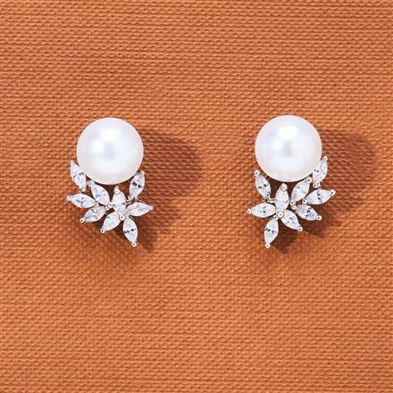 Cubic Zirconia Pearl Tops With 2 Tone Rhodium Plating